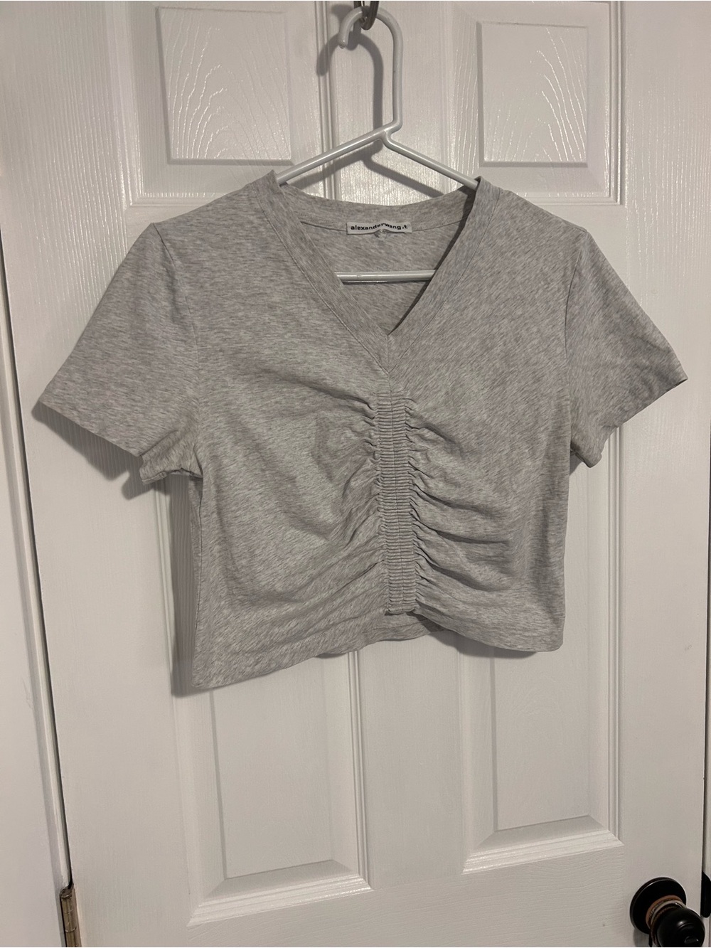 alexanderwang.t High Twist Jersey Ruched V-Neck Crop Tee